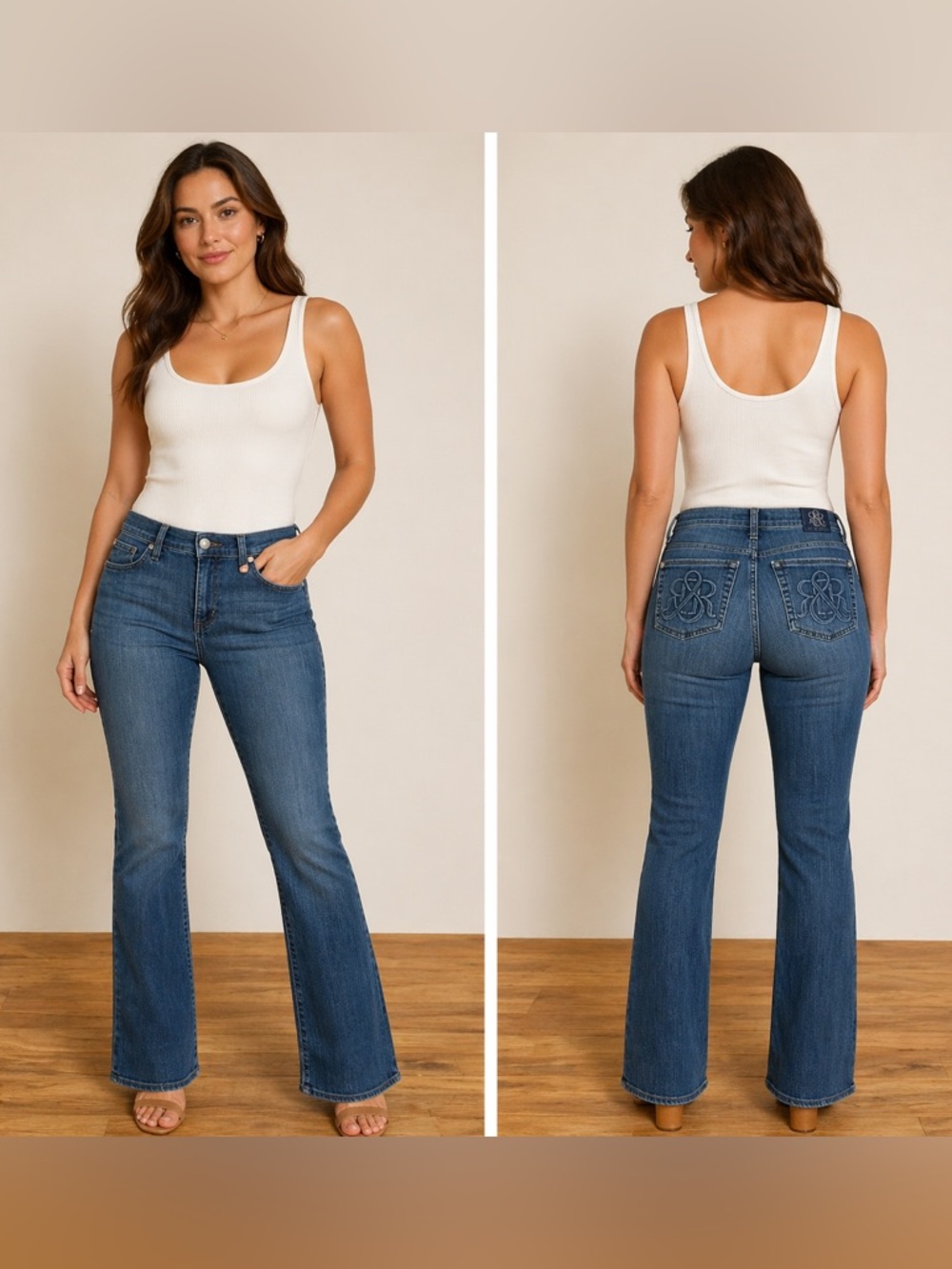 Rock & Republic Roth Jeans Womens Flared Mid Rise Stretch Blue Denim Sz 12